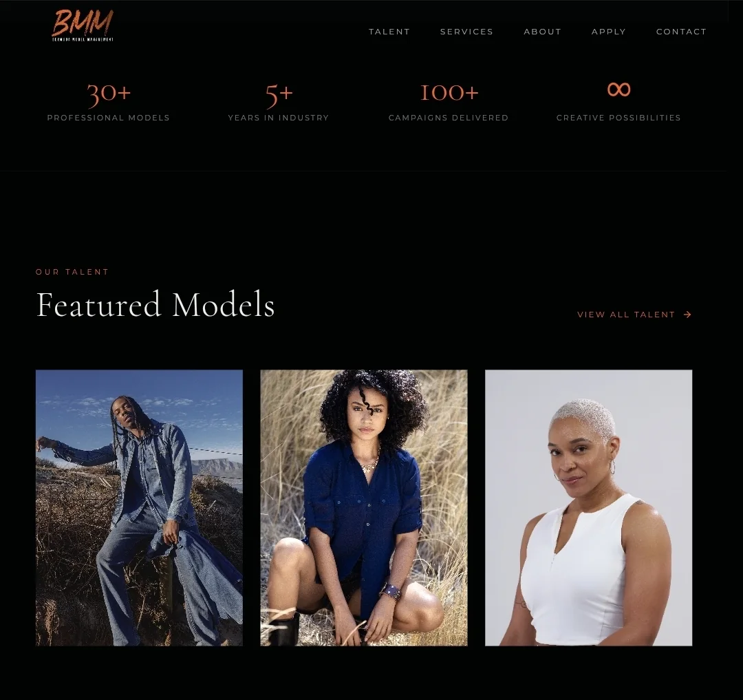 Bermuda Model Management featured talent page